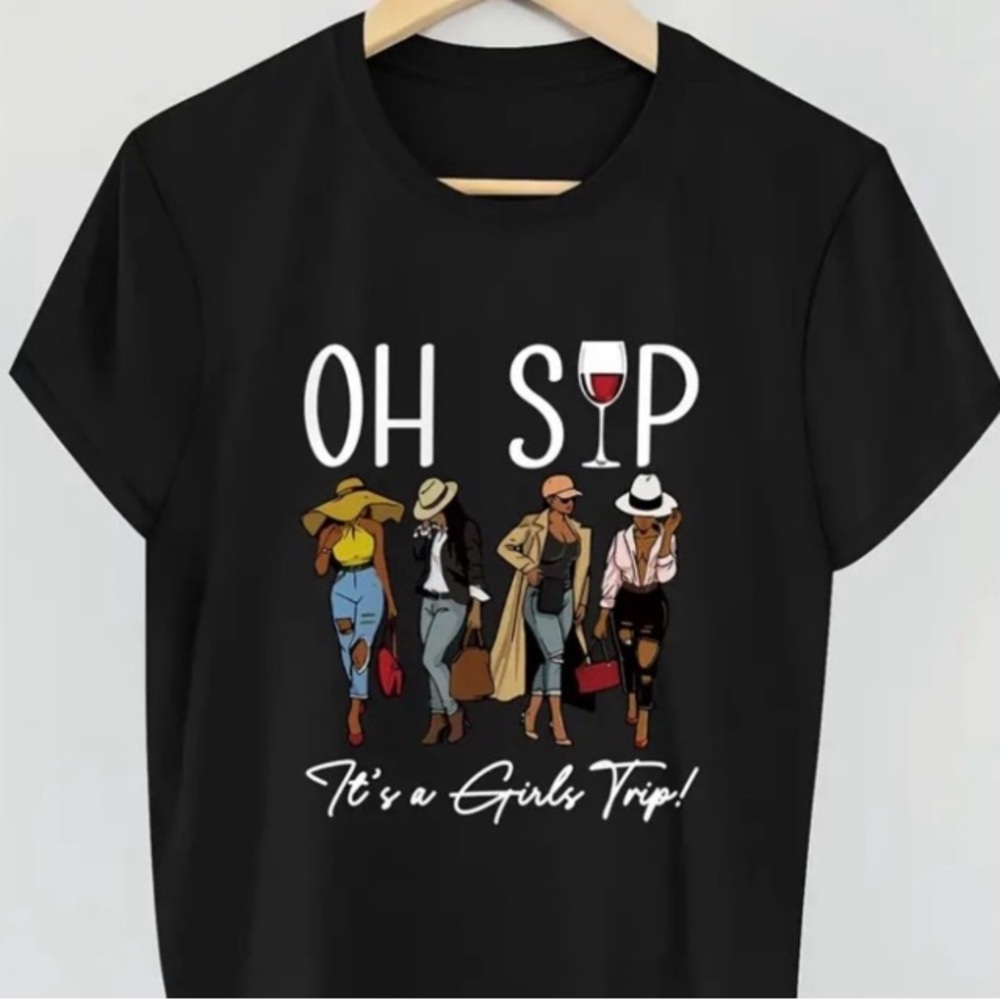 🔴 “Oh S🍷p… It’s a Girl’s Trip” Black Graphic T-Shirt